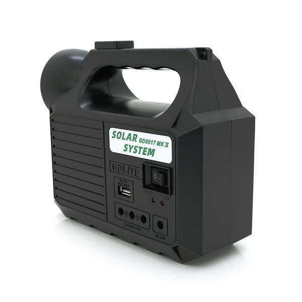 Переносний ліхтар GD-8017+ Solar, 1+1 режим, вбудований акум, 3 лампочки 3W, USB вихід, Black, Box GD-8017 фото