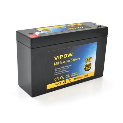 Акумуляторна батарея літієва Vipow 12 V 8Ah з елементами Li-ion 18650 з вбудованою ВМS платою, (3S4P) (151х50х94(100))мм, Q20 VP-1280LI фото