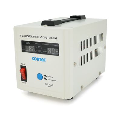 Стабілізатор напруги релейний Conter SVR-PLUS-500VA/375W однофазний, напольного монтажу, LED дисплей, DC150-270V, AC230±8%, 2*Shuko, Q8 CR-SVR-PLUS-500 фото
