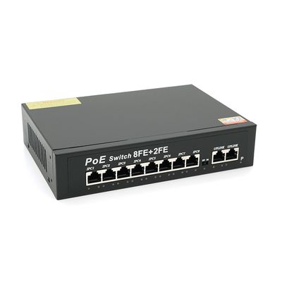 Коммутатор POE 48V с 8 портами POE + 2 порта Ethernet (UP-Link) 100Мбит, c усилением сигнала до 250метров, БП встроенный 1,7 кг (270*180*44), Q20 YC1001 фото