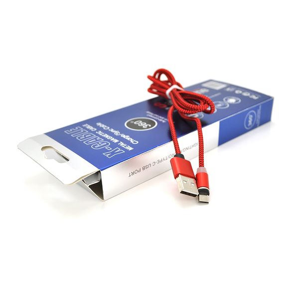 Магнитный кабель PiPo USB 2.0/Micro, 1m, 2А, тканевая оплетка, бронированный, съемник, Red, BOX 18164 фото