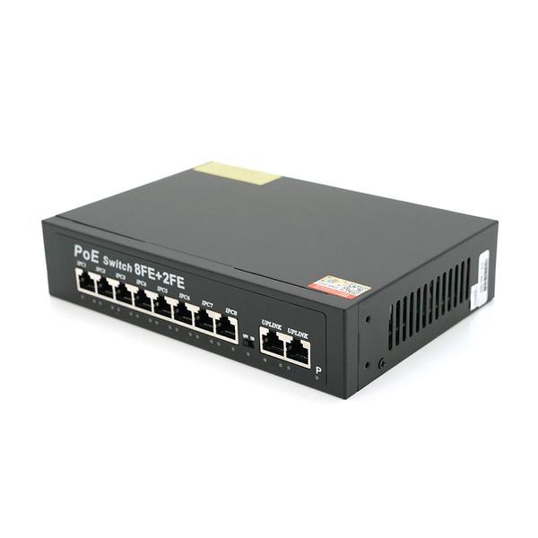 Комутатор POE 48V з 8 портами POE + 2 порти Ethernet (UP-Link) 100Мбит, c посиленням сигналу до 250метров, БП вбудований 1,7 кг (270*180*44), Q20 YC1001 фото