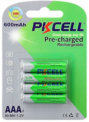 Аккумулятор PKCELL 1.2V AAA 600mAh NiMH Already Charged, 4 штуки в блистере цена за блистер, Q12 PC/AAA600-4BA фото