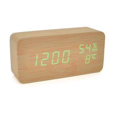 Електронний годинник VST-862S Wooden (Green), з датчиком температури та вологості, будильник, живлення від кабелю USB, Green Light VST-862S/YG фото