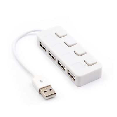 Хаб USB 2.0 4 порта, White, 480Mbts питание от USB, с кнопкой LED/Blue на каждый порт, Blister Q100 YT-H4L-W фото