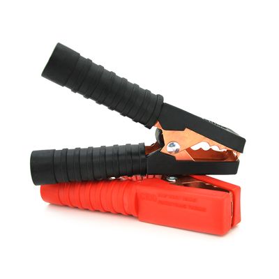 Набор аккумуляторных зажимов "крокодиллы" черный + красный 100А 135мм (плотный резиновый, рифленный кожух), с медным покрытием, Пакет, Q2 KY-F14P фото