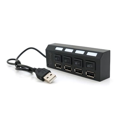 Хаб USB 2.0 4 порту з перемикачами на кожен порт, Black, 480Mbts High Speed, підтримка до 0,5ТВ, живлення від USB, Blister Q100 YT-HWS4HS-B фото