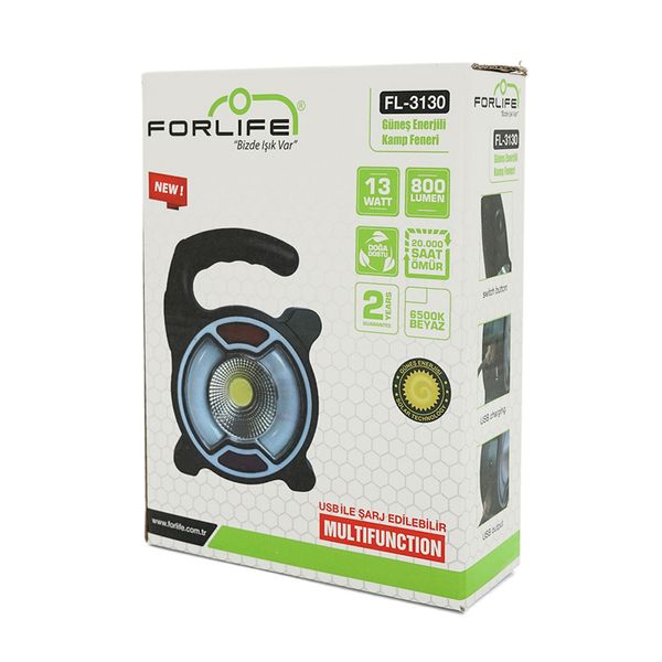 Переносной фонарь FORLIFE F-3130+Solar, SMD LED + COB , 4 режима работы , заряд от 220V, Box F-3130 фото