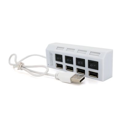 Хаб USB 2.0 4 порту з перемикачами на кожен порт, White, 480Mbts High Speed, підтримка до 0,5ТВ, заряд 500mA, живлення від USB, Blister Q100 YT-HWS4HS-W фото