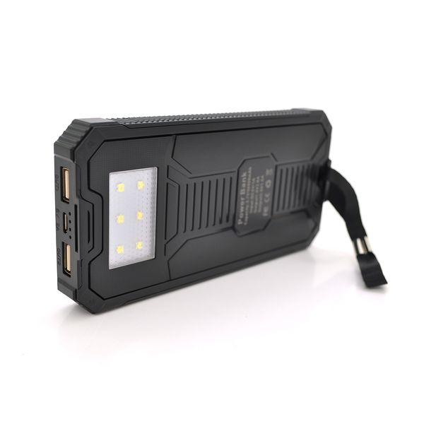 Power bank RH-30000-2, 30000mAh Solar, flashlight, Input:5V/1A(microUSB), Output:5V/2A(2хUSB), rubberized case, Black, Box RH-30000-2 фото