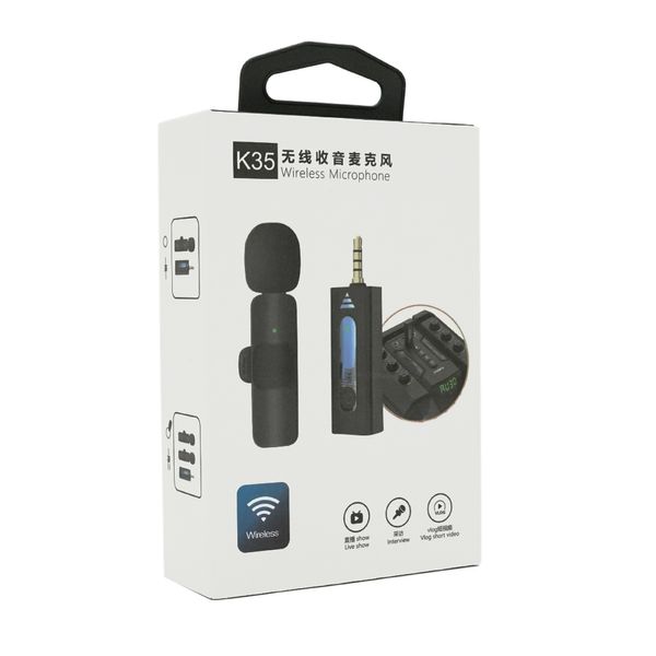 Петличный беспроводной микрофон K35 (2шт), разъем Jack 3.5, встроенный аккумулятор 60 mAh, Black, Box NX-PBM/Jack 3.5/2 фото