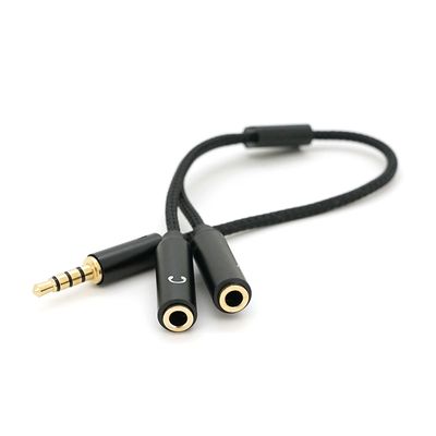 Розгалужувач аудіо для навушників і мікрофона, Jack 3.5 (тато) 4 pin =>2*Jack 3.5(мама) 3 pin, круглий в обплетенні, Box NX-R3.5M/23.5FB фото
