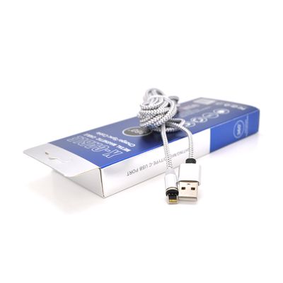 Магнитный кабель PiPo USB 2.0/Lighting, 2m, 2А, тканевая оплетка, бронированный, съемник, Silver, BOX 18169 фото