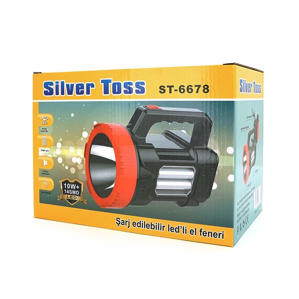 Ліхтар пошуковий Silver Toss ST-6678, 1LED+14SMD T6, 10W, 1+1 режим, 6000mah, Black/Red, IP40, кабель 220В, 220х140х170мм, BOX ST-6678 фото