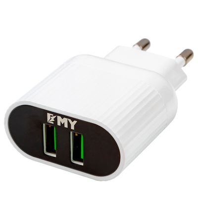 Набір 2 в 1 CЗУ With Iphone Cable 110-240V MY-220, 2 x USB, 5V / 12W, Output: 5V / 2.4A, White, Blister- box YT-KMY-220-L фото