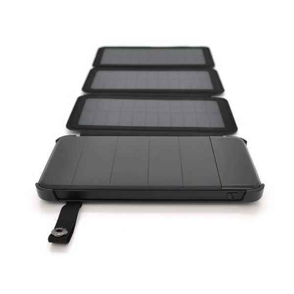 Power bank 12000 mAh Solar, Input:5V/1A(microUSB), Output:5V/2,1А(2хUSB), rubberized case, Black, BOX 1705-3 фото