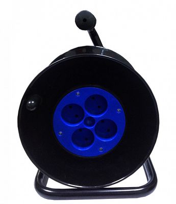 Катушка для удлинителя до 50м без кабеля на 4 гнезда без заземляющего контакта, контактная группа - латунь (Синяя) 000018591 фото