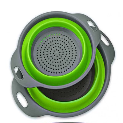 Дуршлаг силиконовый складной 2 шт в комплекте (большой + маленький) Collapsible filter baskets, зеленый Art-FIL258 фото