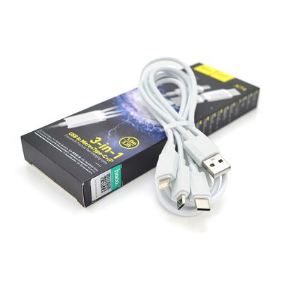 Кабель HOCO X74 USB-1 3 in 1 Micro / Iphone / Type-C, 2A, длина 1м, White, Box HOCO X74W фото