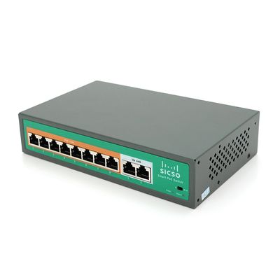 Комутатор POE SICSO 48V з 8 портами POE 100Мбит + 2 порт Ethernet (UP-Link) 100Мбит, c посиленням сигналу до 250м, корпус -метал, Silver, БП вбудований, Q30 P4810J-4578 фото