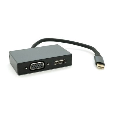 Хаб Type-C(папа) аллюминиевый, HDMI(мама)+VGA(мама)+USB3.0(мама)+PD(мама), 23cm, Silver YT-HTC4in1 фото