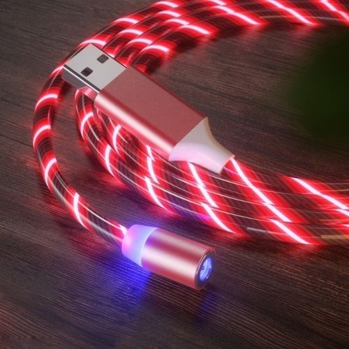 Магнитный кабель светящийся USB 2.0/Lighting, 1m, 2А, RED, OEM 12518 фото
