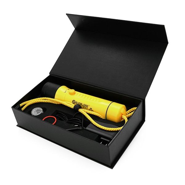 Фонарь для дайвинга A8 Yellow, 3 режима, ударопрочный пластик, водостойкий IP68, ударостойкий, 6000-7000K, встроенный аккумулятор 3*18650, СЗУ, BOX A8 фото
