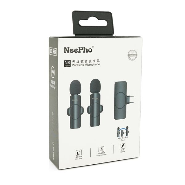 Петличный беспроводной микрофон NeePho N8+(2шт), разъем Type-C, встроенный аккумулятор 80 mAh, Black, Box NeePho N8+/2 фото