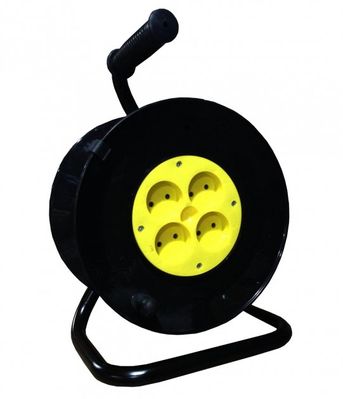 Катушка для удлинителя до 50м без кабеля на 4 гнезда без заземляющего контакта, контактная группа - латунь (Желтая) 000017157 фото