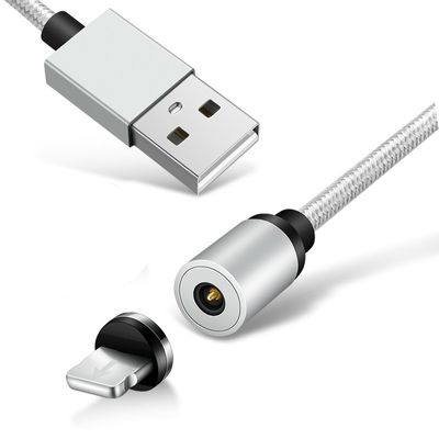 Магнитный кабель Ninja USB 2.0/Lighting, 1m, 2А, индикатор заряда, тканевая оплетка, бронированный, съемник, Silver, Blister-Box YT-NAMC-L/S фото