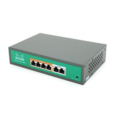 Коммутатор POE SICSO 48V с 4 портами POE 100Мбит + 2порт Ethernet(UP-Link) 100Мбит, c усил. сигн. до 250м, корпус -металл, Silver, БП встроенный, Q30 P4806J-4578 фото