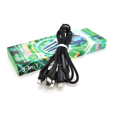 Кабель HOCO X76 USB-1 3 in 1 Micro/Iphone/Type-C, 2A, довжина 1м, Black, Box HOCO X76B фото