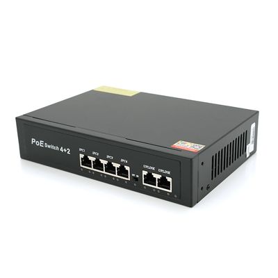 Коммутатор POE 48V с 4 портами POE 100Мбит + 2 порт Ethernet (UP-Link) 100Мбит, корпус - металл, Black, БП вcтроенный, Q20 YG1006 фото