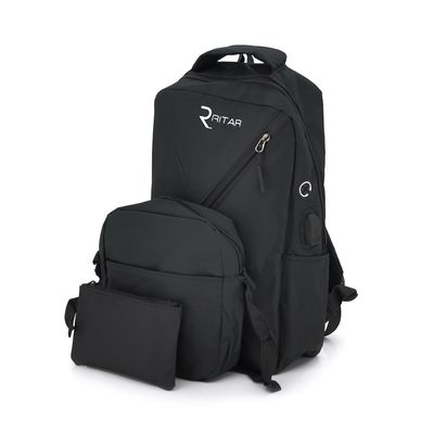 Набор из Рюкзака для ноутбука, сумки и кошелька 15.6", материал нейлон, выход под USB-кабель, черный, Q80 YT-B15,6"N-B3 фото