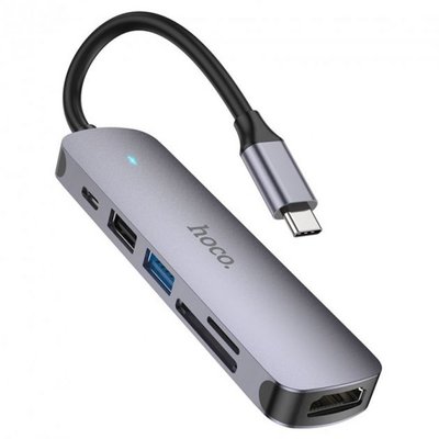 Хаб USB Hoco HB28 Type-C multi-function converter(HDTV+USB3.0+USB2.0+SD+TF+PD) ЦУ-00037847 фото