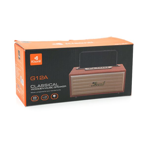 Колонка Kisonli G12A Bluetooth 5.0, 1х8W, 1200mAh, USB/TF/BT/FM/AUX, DC: 5V/1A, Wooden, BOX, Q40 G12AWd фото