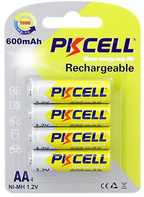 Акумулятор PKCELL 1.2V AA 600mAh NiMH Rechargeable Battery, 4 штуки в блістері ціна за блістер, Q12 PC/AA600-4BR фото