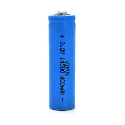 Литий-железо-фосфатный аккумулятор 14500 Lifepo4 Vipow IFR14500 TipTop, 400mAh, 3.2V, Blue Q50/500 IFR14500-400mAhTT фото