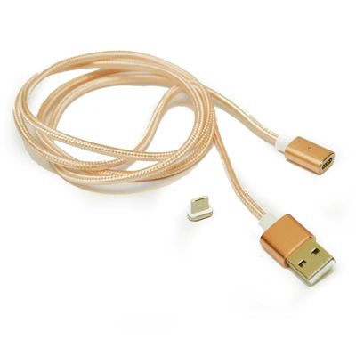Магнитный кабель USB 2.0/Micro, 1m, 2А, индикатор заряда, тканевая оплетка, съемник, Gold, Blister ( под наконечник 8751 ) YT-MCFB-M/G фото