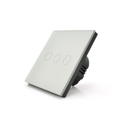 Сенсорний вимикач з заземленням + WiFi керування, трьохканальний, білий, 86х86х35мм 17923 фото