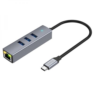 Хаб USB Hoco HB34 Easy link Gigabit Ethernet adapter(Type C to USB3.0*3+RJ45) ЦУ-00039018 фото