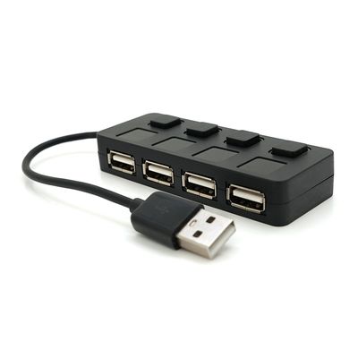 Хаб USB 2.0 4 порта, Black, 480Mbts питание от USB, с кнопкой LED/Blue на каждый порт, Blister Q100 YT-H4L-B фото