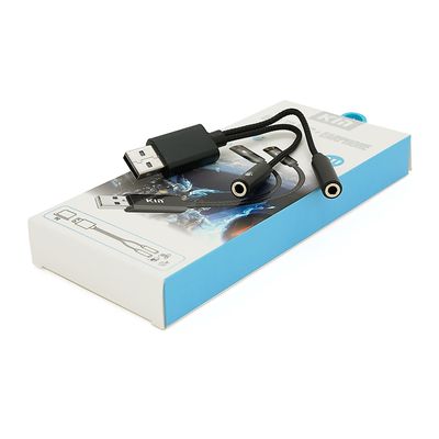 Перехідник для навушників та мікрофона KIN KY-211 USB2.0(M)-2/Jack3.5(F), Black, Box KY-211 фото