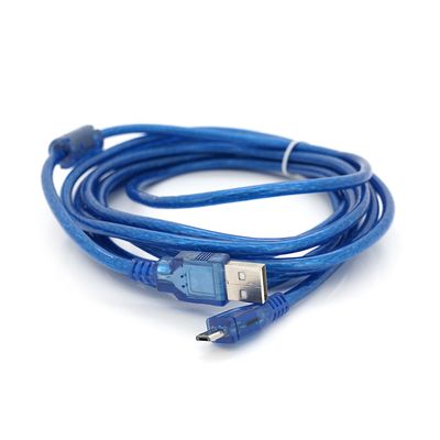 Кабель USB 2.0 (AM / Місго 5 pin) 3м, прозорий синій, Пакет YT-AM/Mc-3B фото