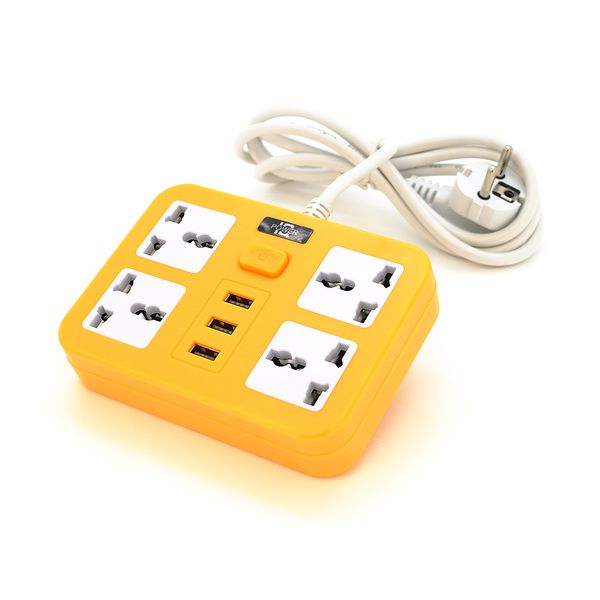 Сетевой фильтр ТВ-Т15, 4 розетки + 3 USB, с переключателем, 2 м, сечение 3х0,75мм, 2500W, Yellow, Box ТВ-Т15-Yellow фото