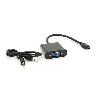 Конвертер micro HDMI (тато) на VGA (мама) 30cm, Black, 4K / 2K, Пакет + Audio YT-C-mHDMI(M)/VGA(F)+AUX фото