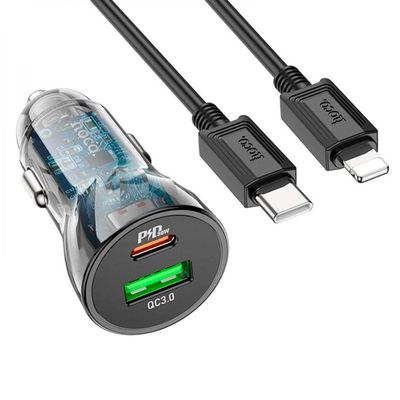 Набор АЗУ 12-24V HOCO Z47A+ кабель Lighting, USB 3.0+USB-C, 3A, кабель 1м, Black, Box HOCO Z47A/LB фото