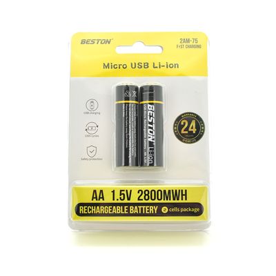 Акумулятор Li-Ion Beston 1,5V 2XAA USB-Micro, 2800mWh, Rechargeable, 1800mAh Blister 2800mWh фото