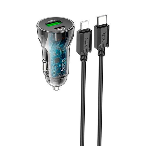 Набір АЗУ 12-24V HOCO Z47A+ кабель Lighting, USB 3.0+USB-C, 3A, кабель 1м, Black, Box HOCO Z47A/LB фото