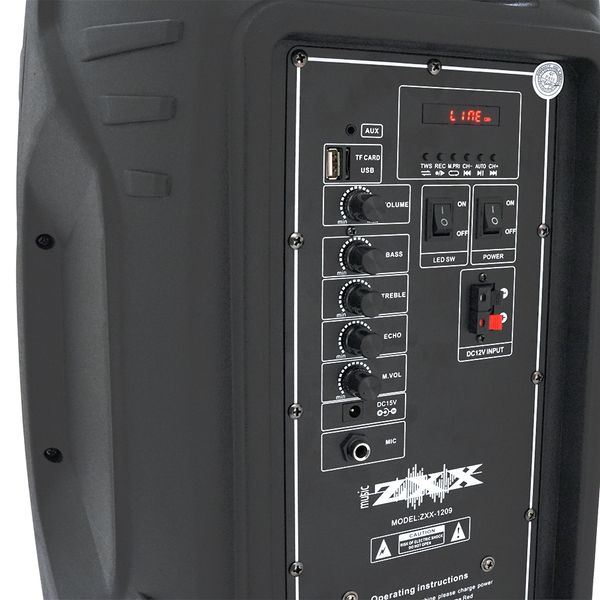 Потужна акустична система з підсвічуванням ZXX-1209, 30W, Bluetooth мікрофон, вбудований акум 2600mAh, живлення 220В, Black, Box ZXX-1209 фото